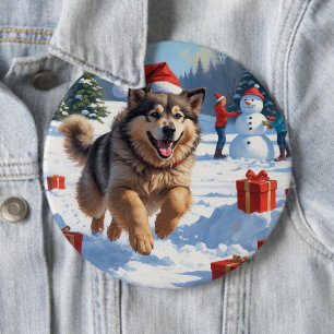 Alaskan Malamute Christmas Festive Snow Scene 6 Cm Round Badge