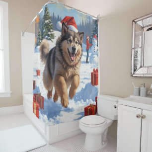 Alaskan Malamute Christmas Festive Snow Scene Shower Curtain
