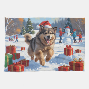 Alaskan Malamute Christmas Festive Snow Scene Tea Towel