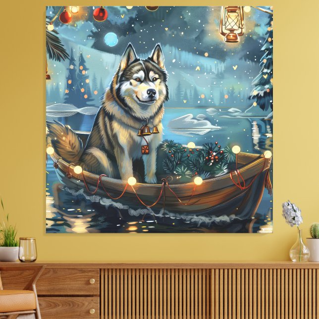 Alaskan Malamute Christmas Festive Voyage Canvas Print (Insitu(LivingRoom))