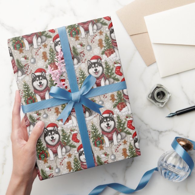 Alaskan Malamute Christmas Holiday Pattern Wrapping Paper (Gifting)