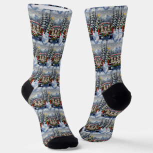 Alaskan Malamute Christmas Red Truck Holiday Socks