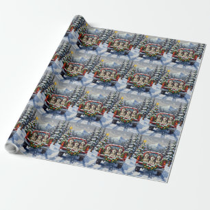 Alaskan Malamute Christmas Red Truck Holiday Wrapping Paper