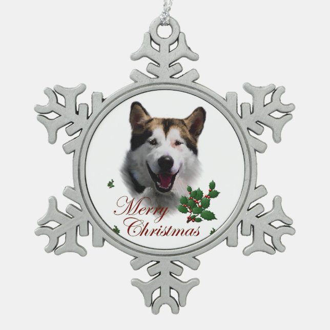 Alaskan Malamute Christmas Snowflake Pewter Christmas Ornament (Front)