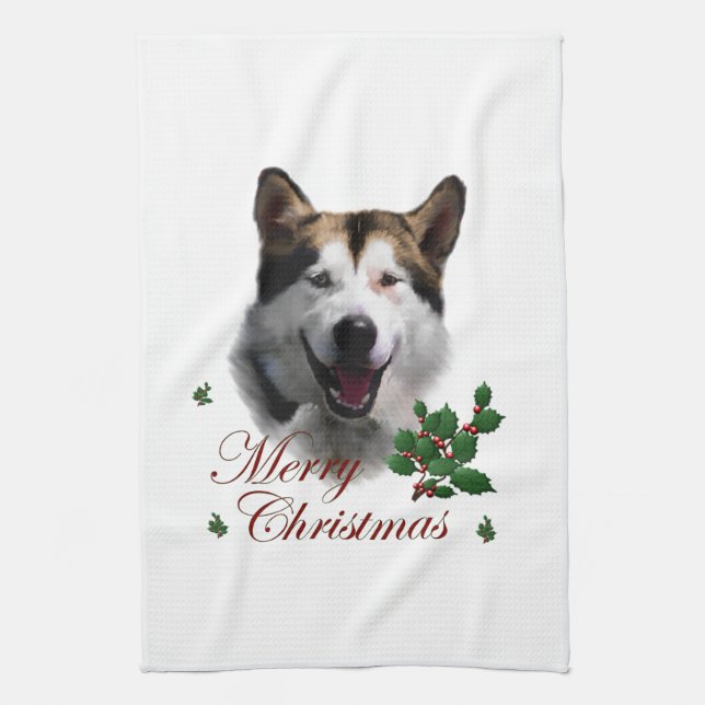Alaskan Malamute Christmas Tea Towel (Vertical)
