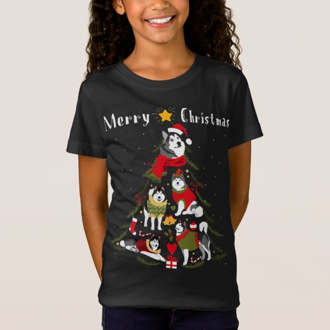 Alaskan Malamute Christmas Tree Xmas Dog Lover T-Shirt (Front)