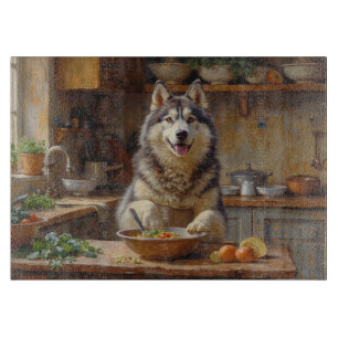 Alaskan Malamute Cooking in Kitchen Cutting Board