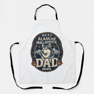 Alaskan Malamute Dad Dog Portrait Mountains Badge  Apron
