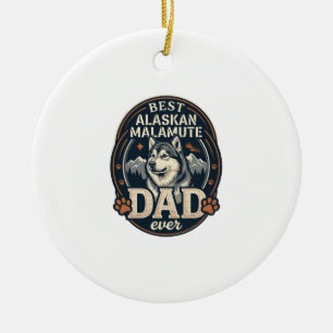 Alaskan Malamute Dad Dog Portrait Mountains Badge Ceramic Tree Decoration
