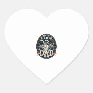 Alaskan Malamute Dad Dog Portrait Mountains Badge Heart Sticker