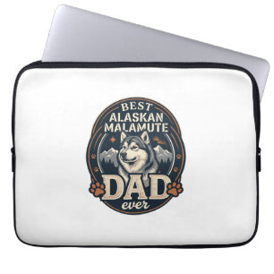 Alaskan Malamute Dad Dog Portrait Mountains Badge Laptop Sleeve