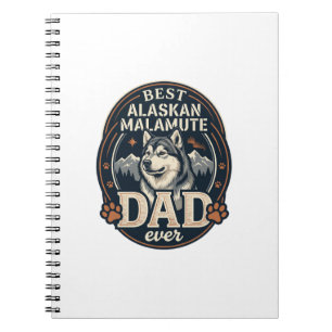 Alaskan Malamute Dad Dog Portrait Mountains Badge  Notebook