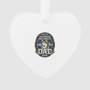 Alaskan Malamute Dad Dog Portrait Mountains Badge Ornament