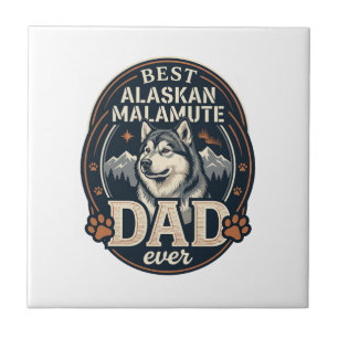 Alaskan Malamute Dad Dog Portrait Mountains Badge Tile