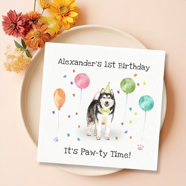 Alaskan Malamute Dog Birthday Party Napkin (Creator Uploaded)