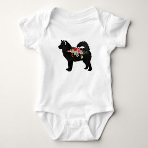 Alaskan Malamute Dog Boho Floral Silhouette Baby Bodysuit
