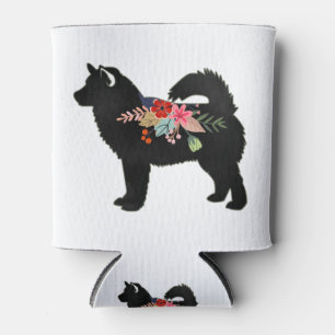 Alaskan Malamute Dog Boho Floral Silhouette Can Cooler