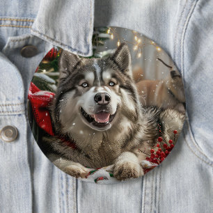 Alaskan Malamute Dog Christmas Festive 6 Cm Round Badge