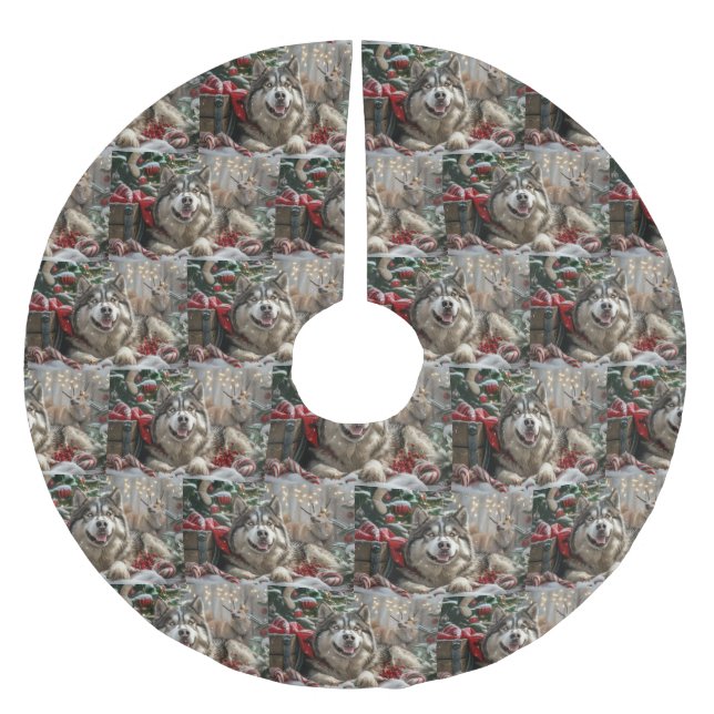 Alaskan Malamute Dog Christmas Festive Brushed Polyester Tree Skirt (Front)