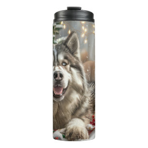 Alaskan Malamute Dog Christmas Festive Thermal Tumbler