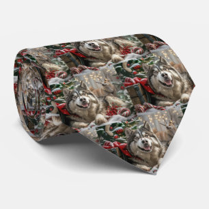 Alaskan Malamute Dog Christmas Festive Tie