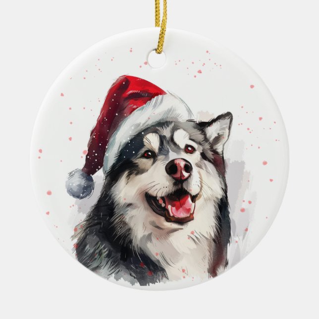 Alaskan Malamute Dog Christmas Personalized Ceramic Tree Decoration (Front)