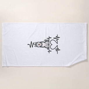 Alaskan Malamute Dog Heartbeat Line Heart Paws Beach Towel