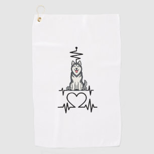 Alaskan Malamute Dog Heartbeat Line Heart Paws Golf Towel