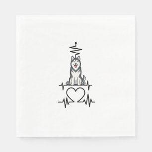 Alaskan Malamute Dog Heartbeat Line Heart Paws Napkin
