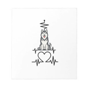 Alaskan Malamute Dog Heartbeat Line Heart Paws Notepad