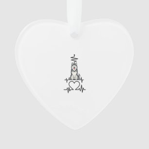 Alaskan Malamute Dog Heartbeat Line Heart Paws Ornament