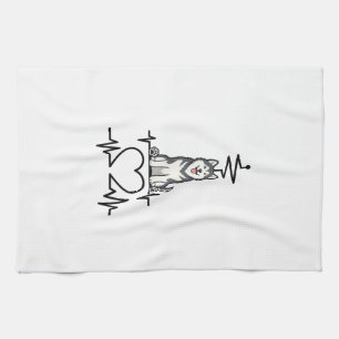 Alaskan Malamute Dog Heartbeat Line Heart Paws Tea Towel