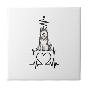 Alaskan Malamute Dog Heartbeat Line Heart Paws Tile