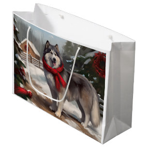 Alaskan Malamute Dog in Snow Christmas Large Gift Bag