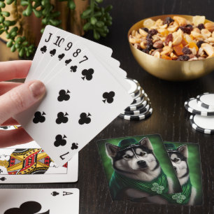 Alaskan Malamute dog in St. Patrick's Day Dress Playing Cards