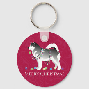 Alaskan Malamute Dog Merry Christmas Design Key Ring