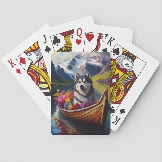 Alaskan Malamute Dog on Paddle: A Scenic Adventure Playing Cards (Back)