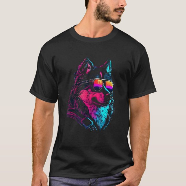 Alaskan Malamute Dog owner Vaporwave Notorious DJ T-Shirt (Front)