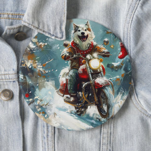 Alaskan Malamute Dog Riding Motorcycle Christmas  6 Cm Round Badge