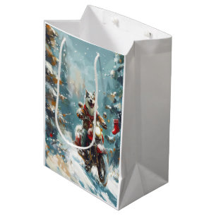 Alaskan Malamute Dog Riding Motorcycle Christmas Medium Gift Bag