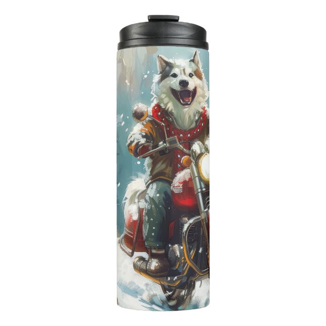 Alaskan Malamute Dog Riding Motorcycle Christmas  Thermal Tumbler (Front)