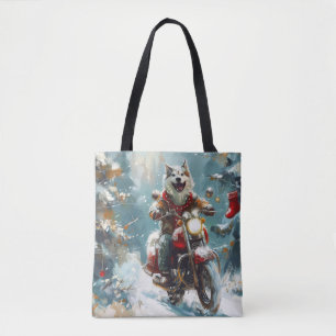 Alaskan Malamute Dog Riding Motorcycle Christmas  Tote Bag