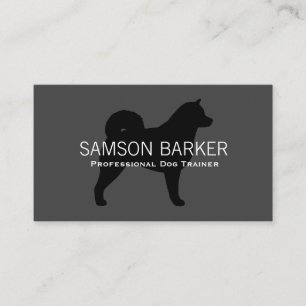 Alaskan Malamute Dog Silhouette Black on Grey Business Card