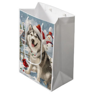 Alaskan Malamute Dog Winter Wonderland Christmas  Medium Gift Bag