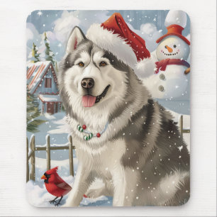 Alaskan Malamute Dog Winter Wonderland Christmas  Mouse Pad
