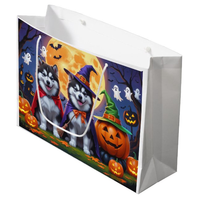 Alaskan Malamute Dogs Pumpkin Halloween Funny  Large Gift Bag (Front Angled)