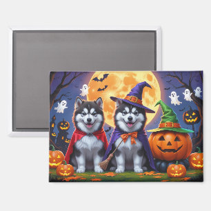 Alaskan Malamute Dogs Pumpkin Halloween Funny  Magnet