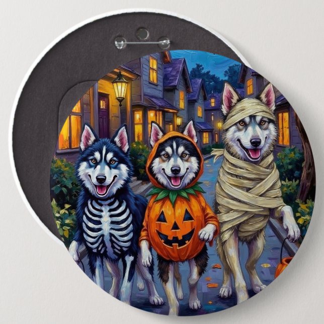 Alaskan Malamute Dogs Trick-or-Treating Halloween  6 Cm Round Badge (Front & Back)