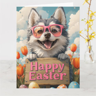 Alaskan Malamute Easter Eggs Card