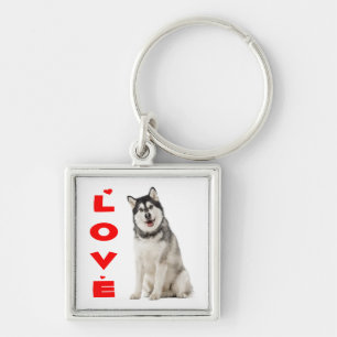 Alaskan Malamute Grey And Black Puppy Dog Red Love Key Ring